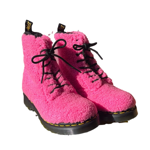 New Pink Fur Dr. Marten’s lace up boots 7